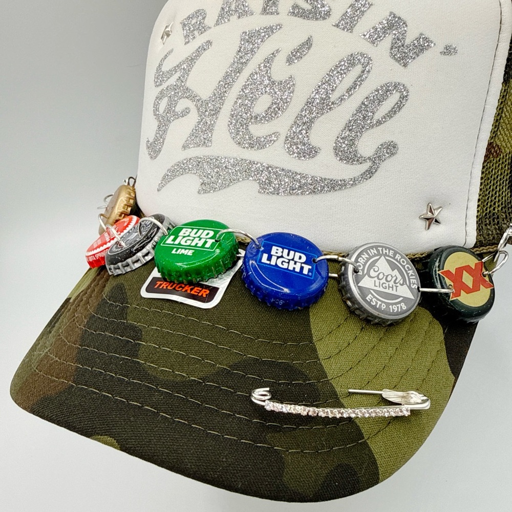 OTTO Raisin’ Hell Camo Country Rock Sleaze Biker Babe Trucker Hat - Picture 5 of 6
